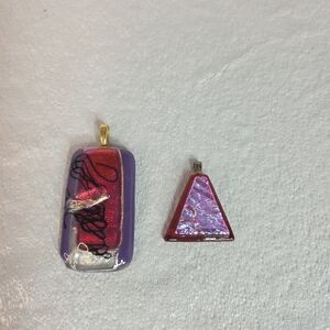dichroic glass pendants 2pc fused glass no chain geometric gold silver bail